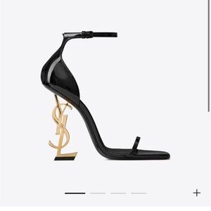 Yves Saint Laurent Black and Gold Heels with Logo Heel